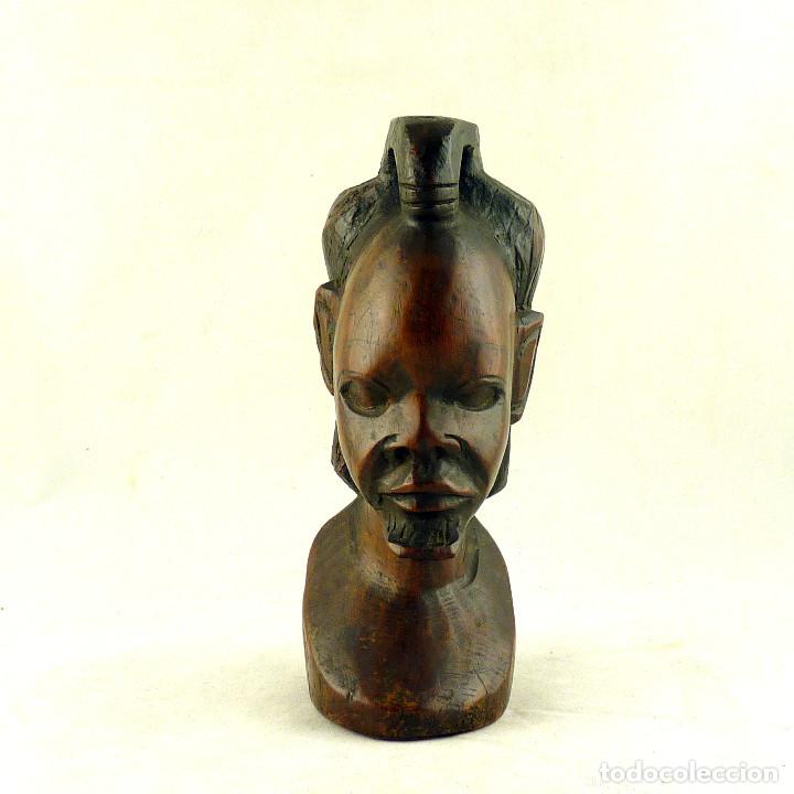 Antig&uuml;edades: BUSTO EN MADERA DE SENEGAL - 16X8X6CM - Foto 1