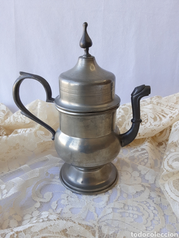 Antig&uuml;edades: Antigua cafetera-tetera en peltre 95-96% Consoli Bologna 22cm