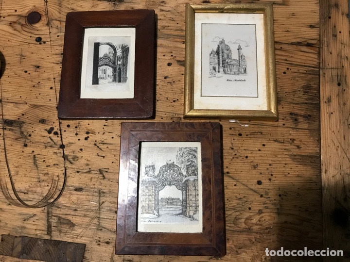 Antig&uuml;edades: Lote de 3 miniaturas pintadas sobre tela