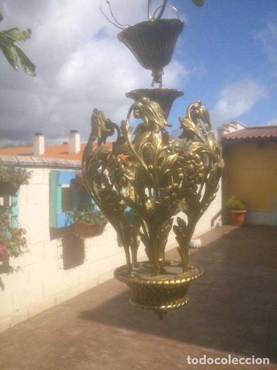 Antig&uuml;edades: ORIGINAL LAMPARA FORMA CESTA FLORES BRONCE - Foto 6