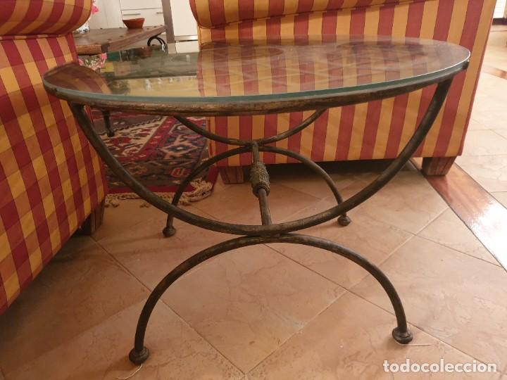 Antig&uuml;edades: MESA REDONDA CRISTAL Y FORJA 70x50cms - Foto 4