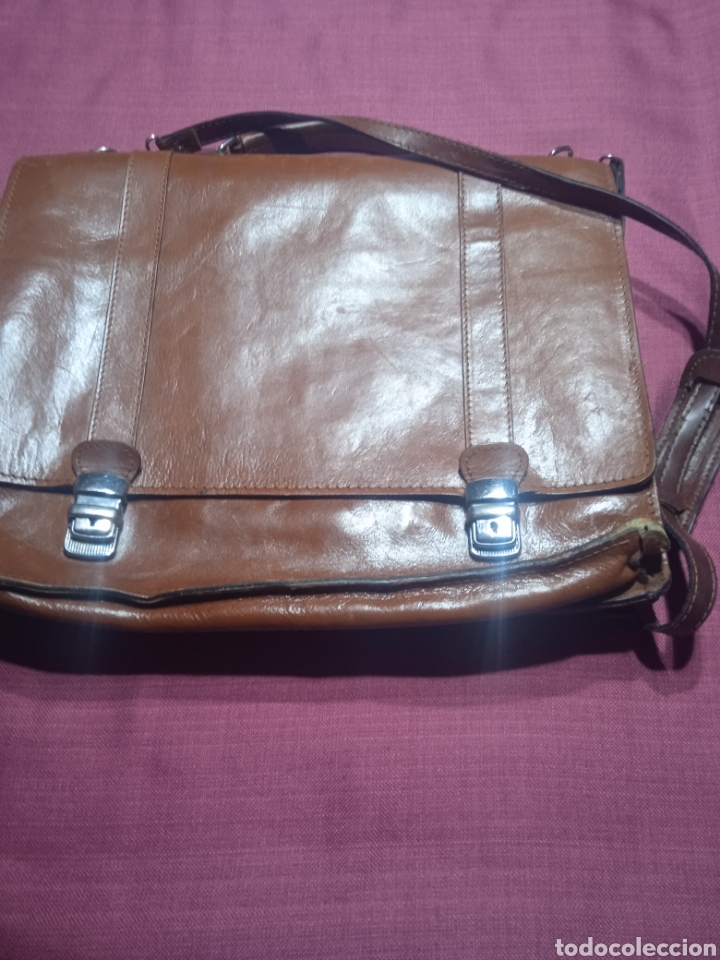 Antig&uuml;edades: Cartera piel,malet&iacute;n antiguo colegial
