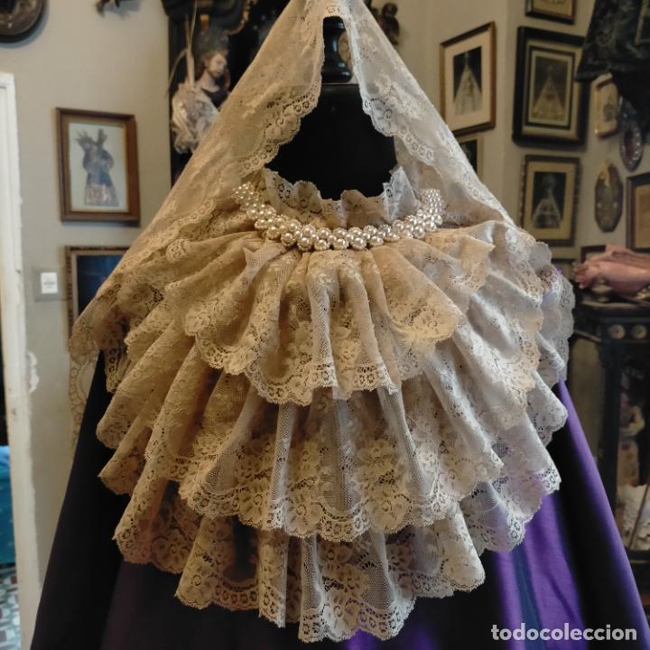 Antig&uuml;edades: BLONDA ANCHA PUNTILLA 560cm x 20,5 cm GRAN TOCADO CRUDO ENCAJE VIRGEN SEMANA SANTA ROSTRILLO