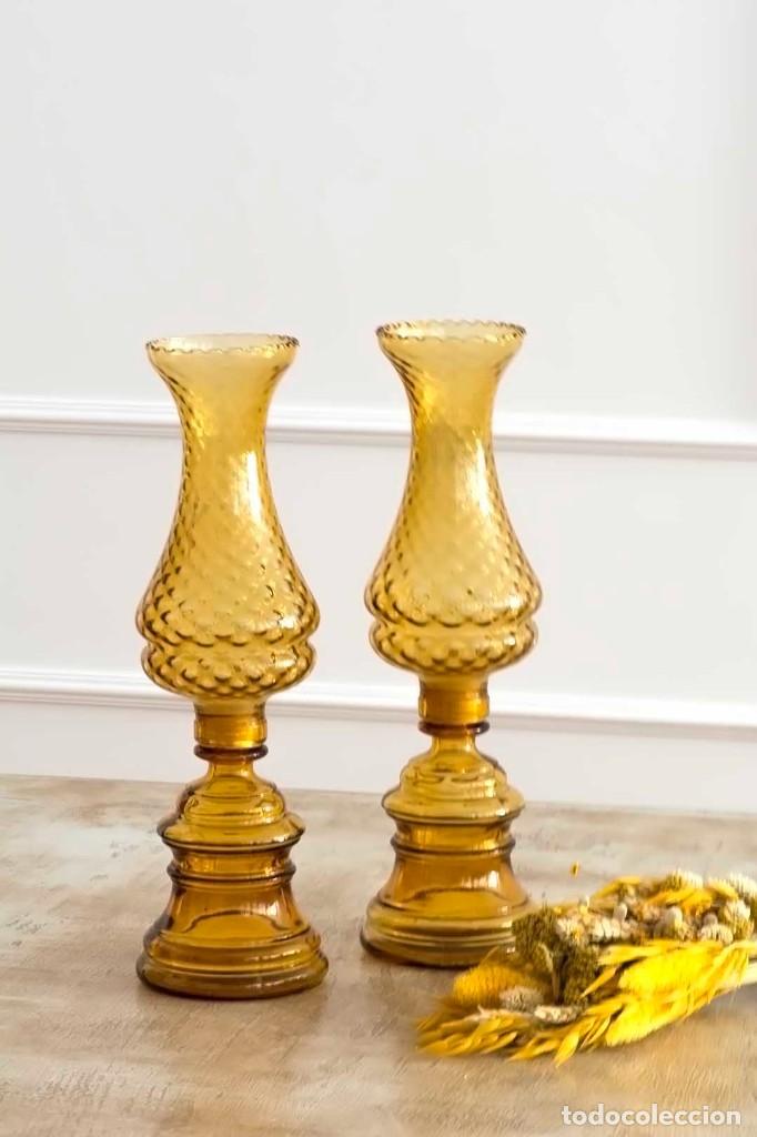 Antig&uuml;edades: Candelabro Cristal &Aacute;mbar - Foto 2