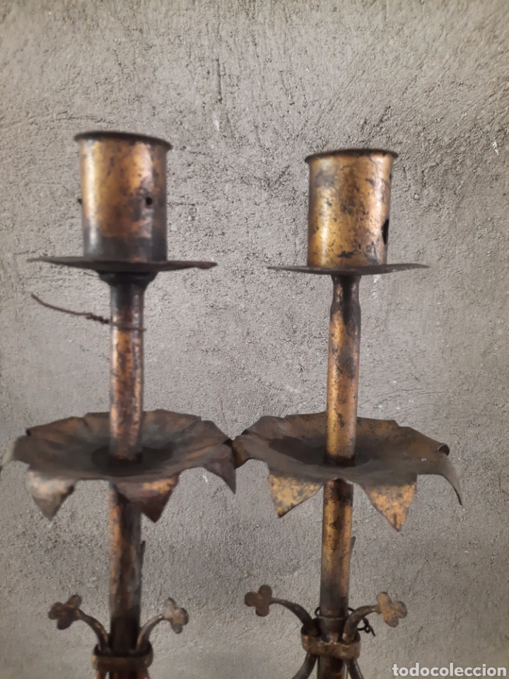 Antig&uuml;edades: Pareja de l&aacute;mparas candelabro doradas - Foto 4