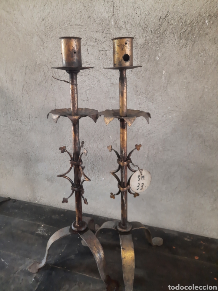 Antig&uuml;edades: Pareja de l&aacute;mparas candelabro doradas - Foto 5