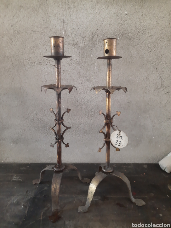 Antig&uuml;edades: Pareja de l&aacute;mparas candelabro doradas - Foto 1