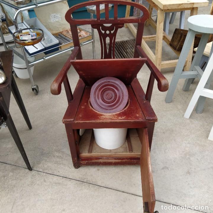 Antigüedades: Antiguo asiento sillón letrina,lavabo,inodoro con recipiente orinal de cerámica-porcelana. - Foto 10 - 264061635