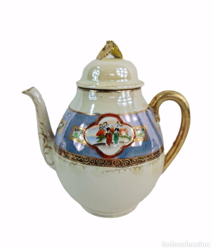 Antigüedades: Juego de té en porcelana cáscara de huevo con litofania. Pps SXX - Foto 9 - 264062365