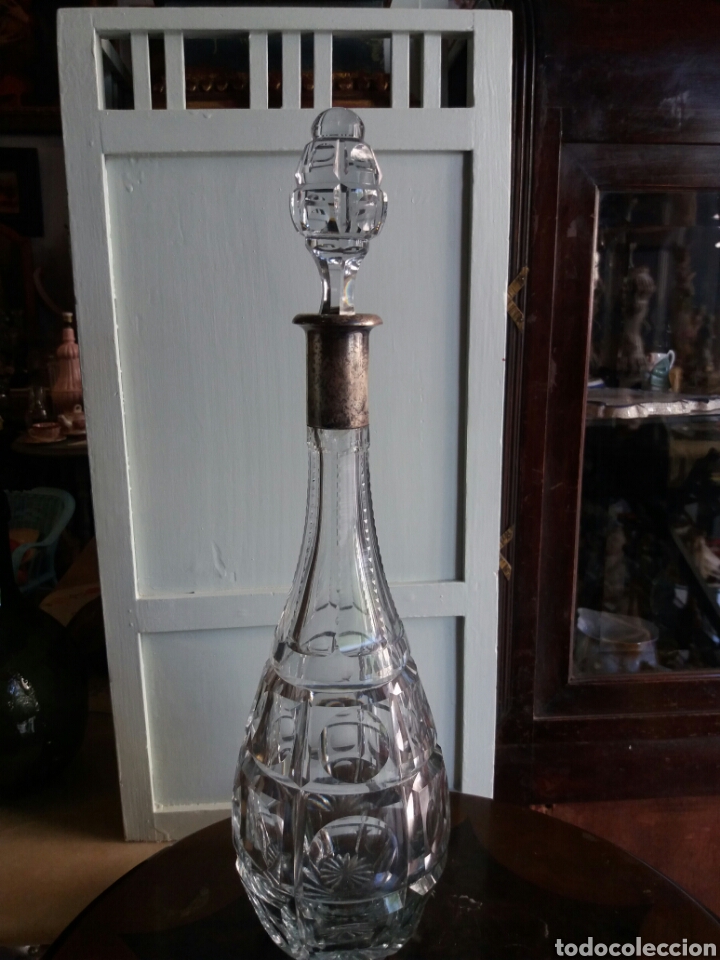 Oggetti Antichi: MUY BONITA BOTELLA ANTIGUA DE CRISTAL TALLADO Y PLATA
