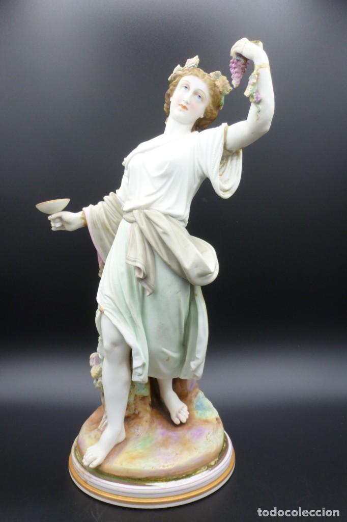 Antig&uuml;edades: Pie de l&aacute;mpara de porcelana de biscuit, Baco - Foto 7