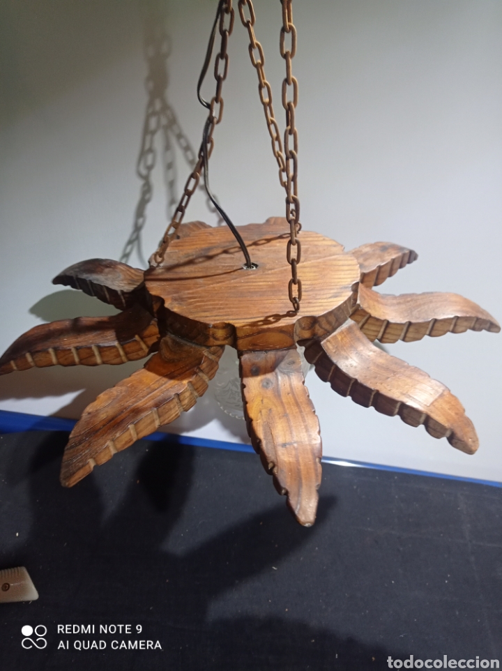 Antig&uuml;edades: Antigua lampara colgar techo sol madera rustica - Foto 2