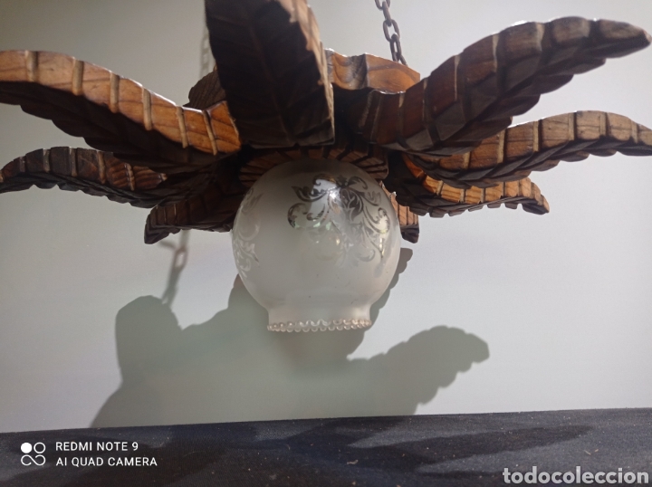 Antig&uuml;edades: Antigua lampara colgar techo sol madera rustica - Foto 5