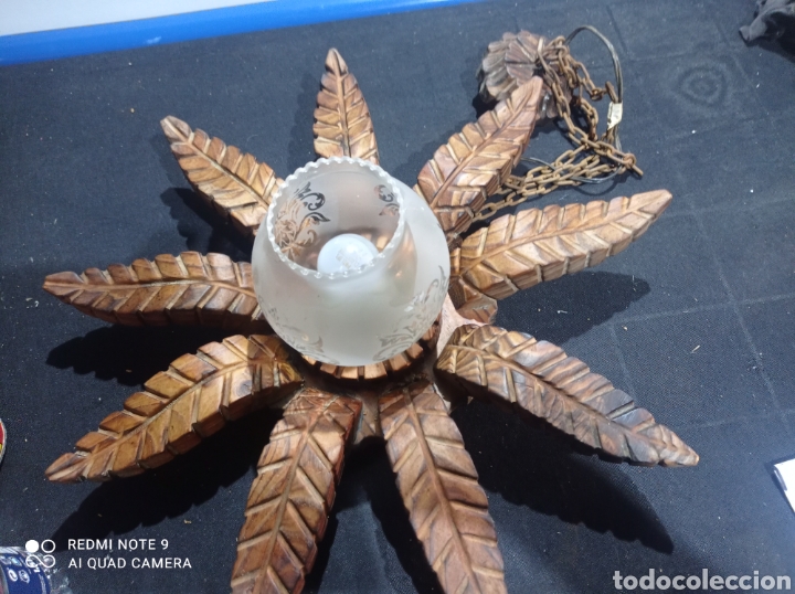 Antig&uuml;edades: Antigua lampara colgar techo sol madera rustica - Foto 6