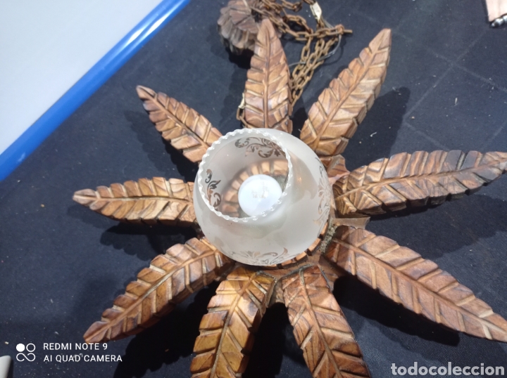 Antig&uuml;edades: Antigua lampara colgar techo sol madera rustica - Foto 8