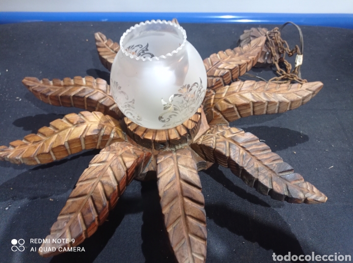 Antig&uuml;edades: Antigua lampara colgar techo sol madera rustica - Foto 9