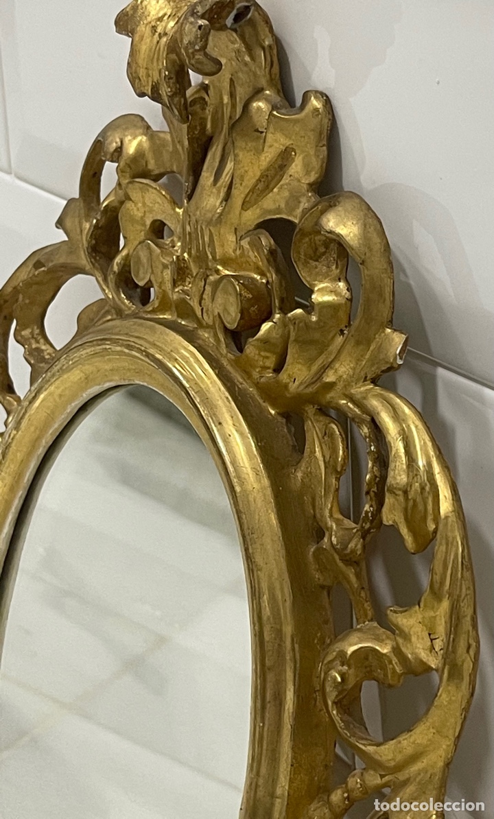 Antig&uuml;edades: ANTIGUO ESPEJO CORNUCOPIA A LA HOJA DE ORO XIX - Foto 9