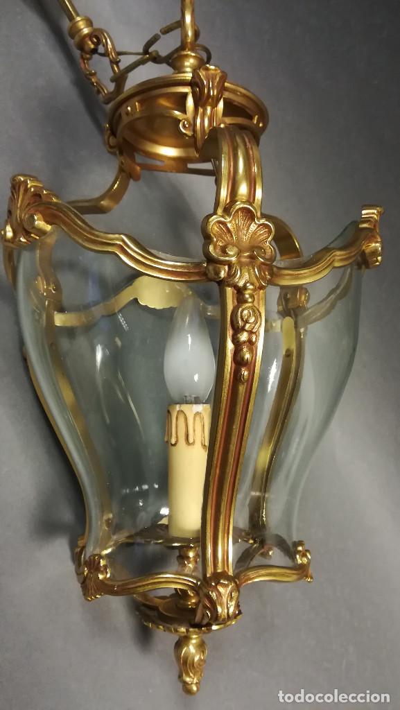 Antig&uuml;edades: FAROL DE COLGAR DE BRONCE CON UNA VELA - Foto 1