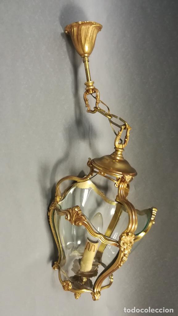 Antig&uuml;edades: FAROL DE COLGAR DE BRONCE CON UNA VELA - Foto 2