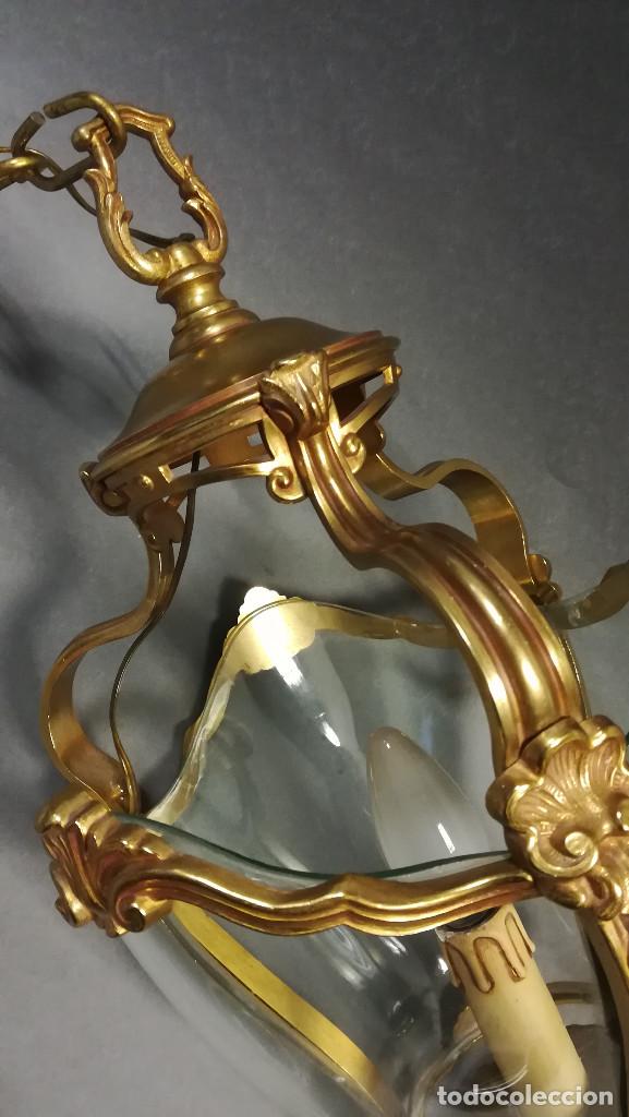 Antig&uuml;edades: FAROL DE COLGAR DE BRONCE CON UNA VELA - Foto 4