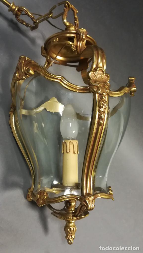 Antig&uuml;edades: FAROL DE COLGAR DE BRONCE CON UNA VELA - Foto 6