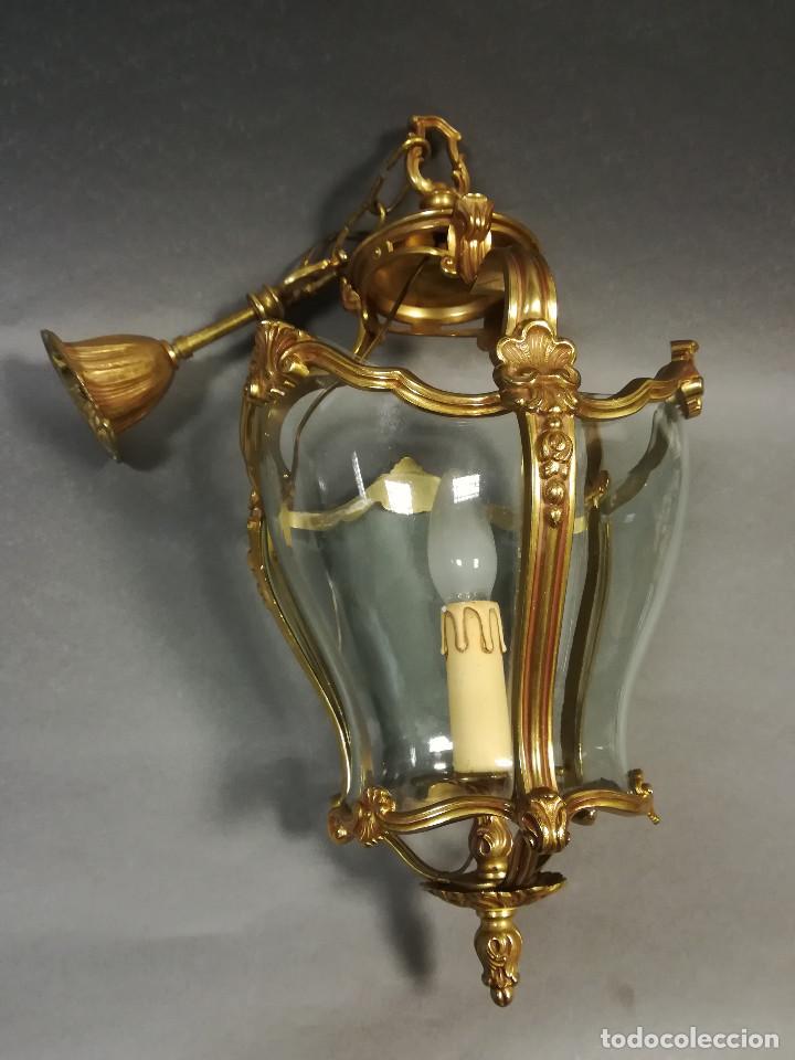 Antig&uuml;edades: FAROL DE COLGAR DE BRONCE CON UNA VELA - Foto 7