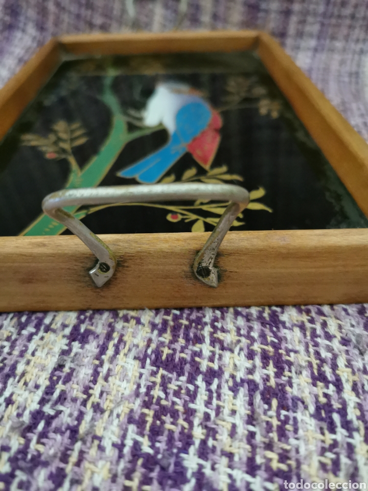 Antig&uuml;edades: Antigua bandeja de cristal y madera - Foto 3