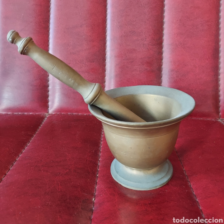 Antig&uuml;edades: MORTERO O ALMIREZ DE BRONCE CON SU MAZO ORIGINAL - Foto 2