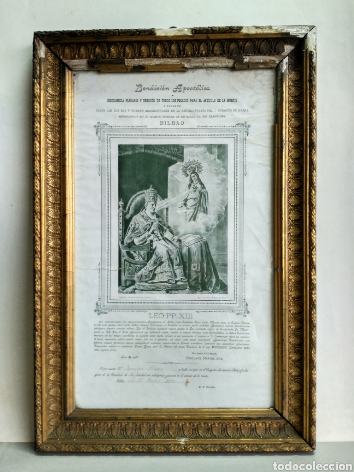 Oggetti Antichi: Bendici&oacute;n apost&oacute;lica del Papa Le&oacute;n XIII. Editada en Bilbao 1898.