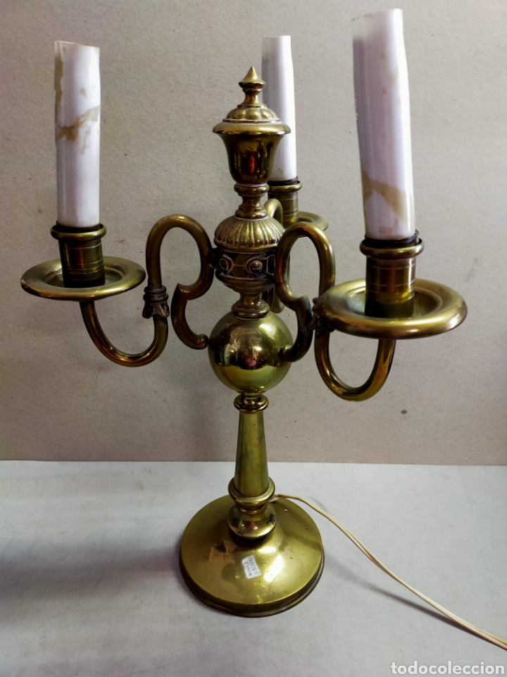 Antig&uuml;edades: CANDELABRO DE BRONCE, TRES LUCES, ESTILO HOLANDES. - Foto 8