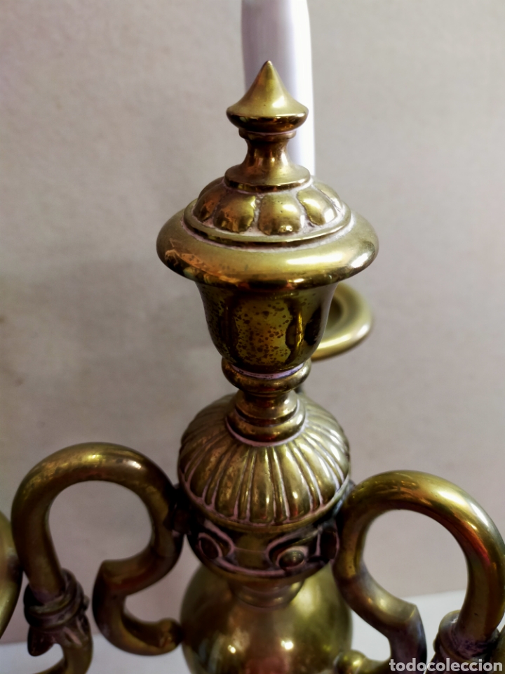 Antig&uuml;edades: CANDELABRO DE BRONCE, TRES LUCES, ESTILO HOLANDES. - Foto 14