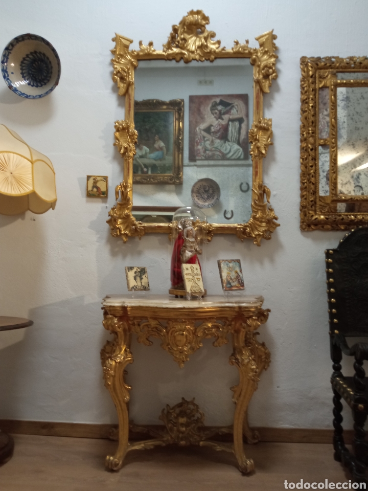 Antig&uuml;edades: Consola y cornucopia policromado - Foto 1