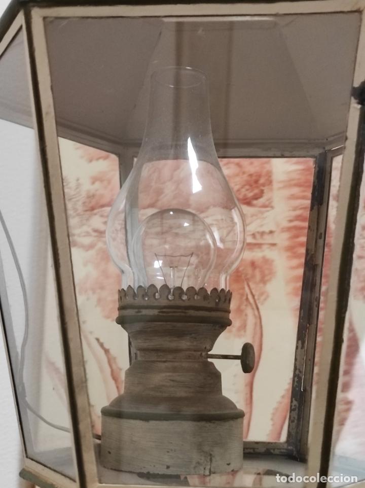 Antigüedades: Preciosa Lámpara Farol con Soporte - Fanal Hierro Pintado - Quinqué Interior - Electrificado - Foto 11 - 268401049
