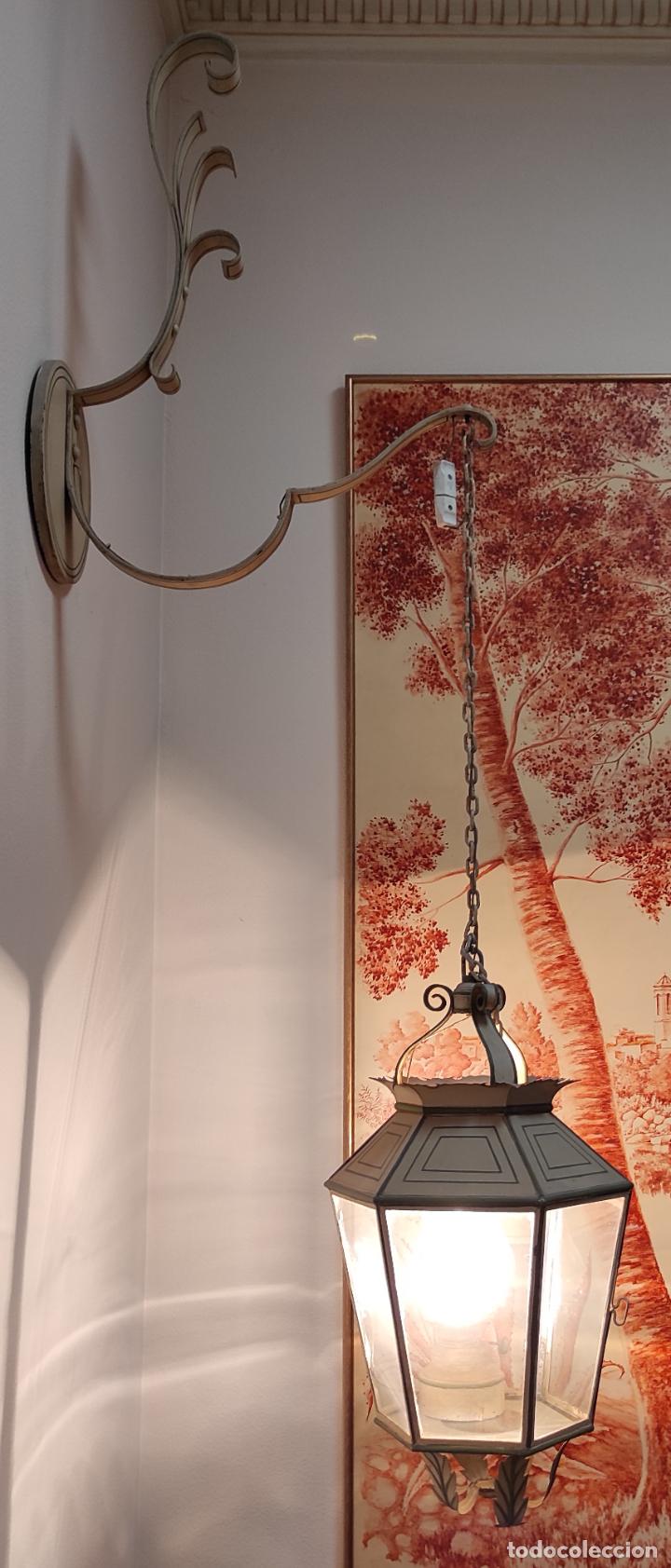 Antigüedades: Preciosa Lámpara Farol con Soporte - Fanal Hierro Pintado - Quinqué Interior - Electrificado - Foto 14 - 268401049