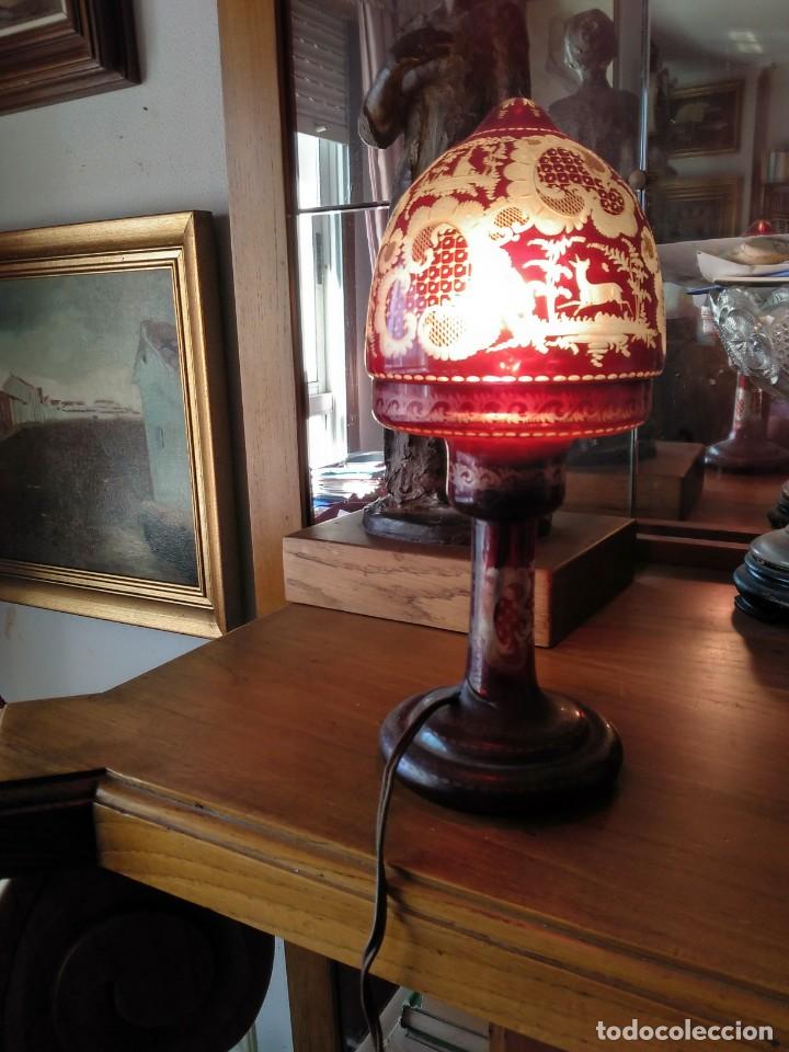 Oggetti Antichi: L&aacute;mpara sobremesa cristal muy antigua