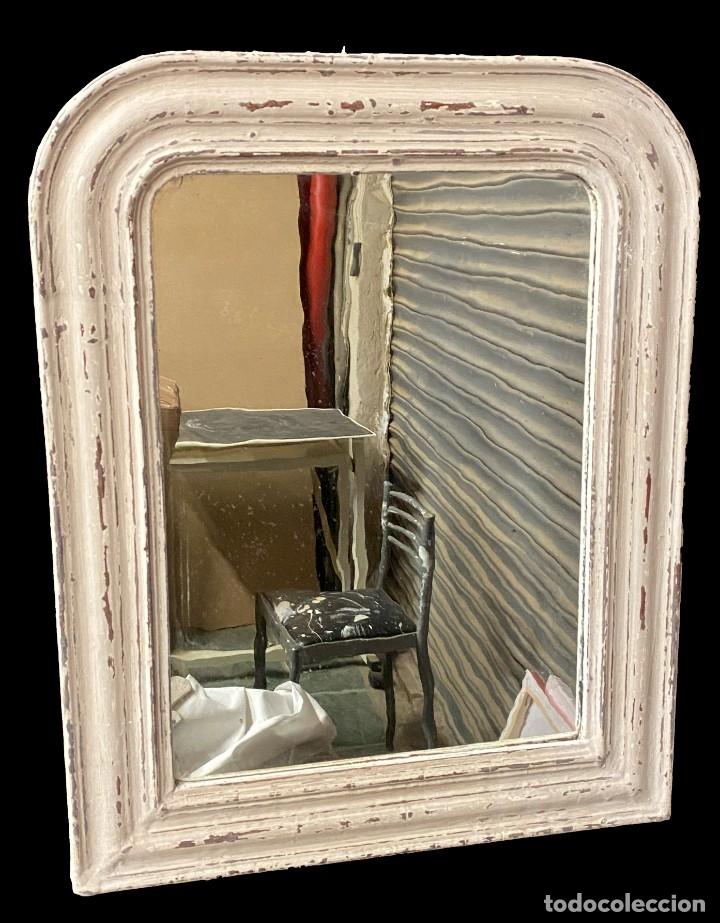 Antigüedades: Antiguo espejo isabelino con copete estilo gustaviano. 68x45. - Foto 3 - 270393333