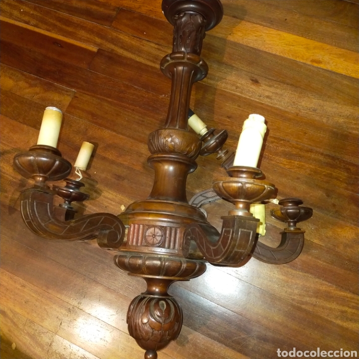 Antig&uuml;edades: Lampara de techo de Caoba de 5 brazos - Foto 8