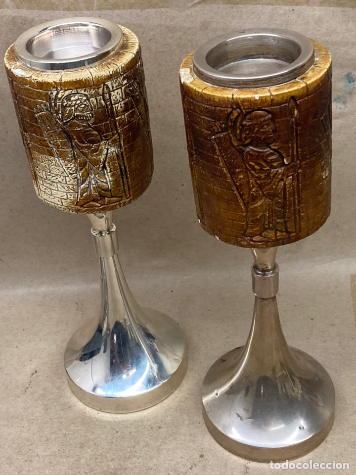 Antig&uuml;edades: 2 candelabros de plata religioso/E9 - Foto 1