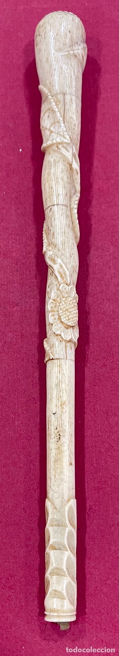 Antigüedades: Antiguo mango para bastón de paseo, en hueso tallado. - Foto 1 - 271583598