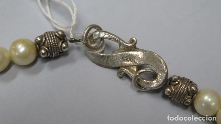 Antig&uuml;edades: COLLAR DE CUENTAS DE PLATA Y SIMIL PERLAS - Foto 4