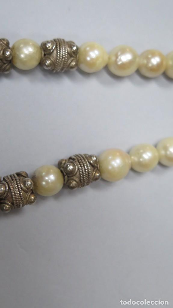 Antig&uuml;edades: COLLAR DE CUENTAS DE PLATA Y SIMIL PERLAS - Foto 6