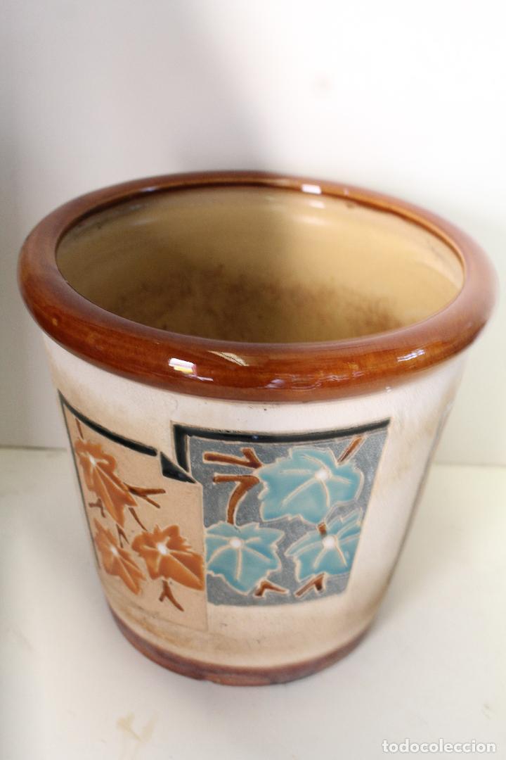 Antig&uuml;edades: macetero ceramica hojas - Foto 3