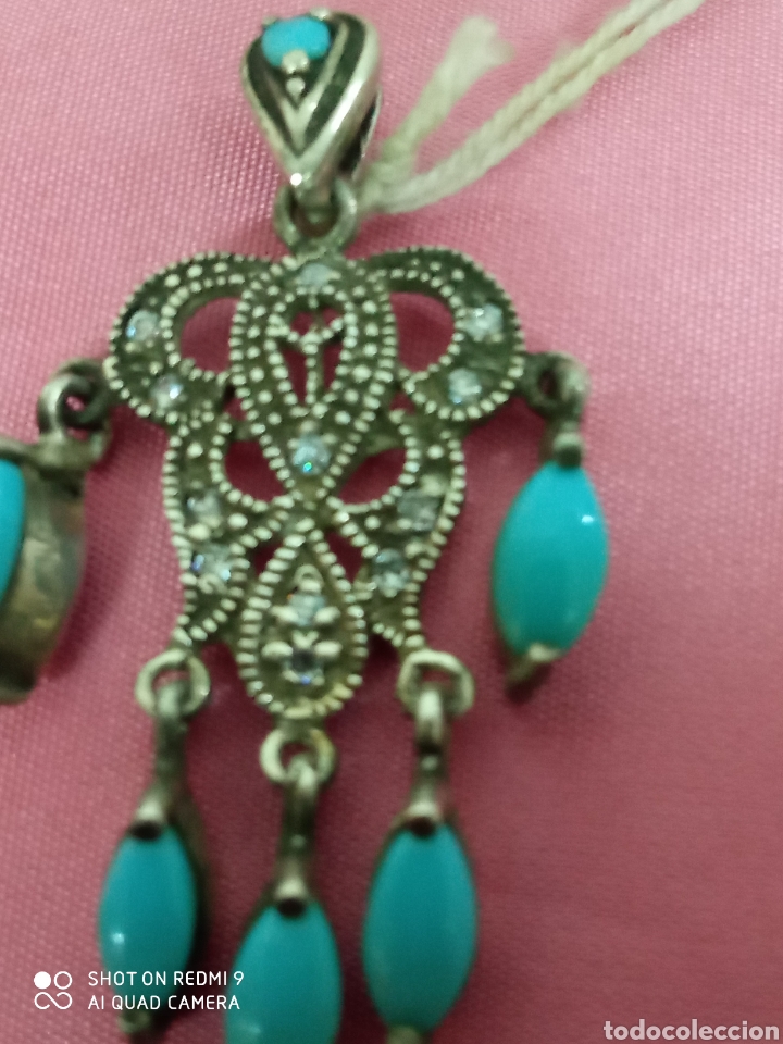 Antig&uuml;edades: Colgante de plata y turquesas + - Foto 2