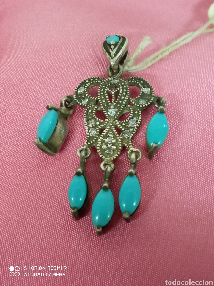 Antig&uuml;edades: Colgante de plata y turquesas + - Foto 1