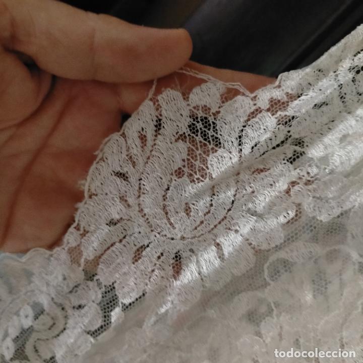 Antigüedades: 160 x 51cm antigua mantilla RECTANGULAR blonda encajes ideal virgen tocado semana santa boda - Foto 14 - 273992558