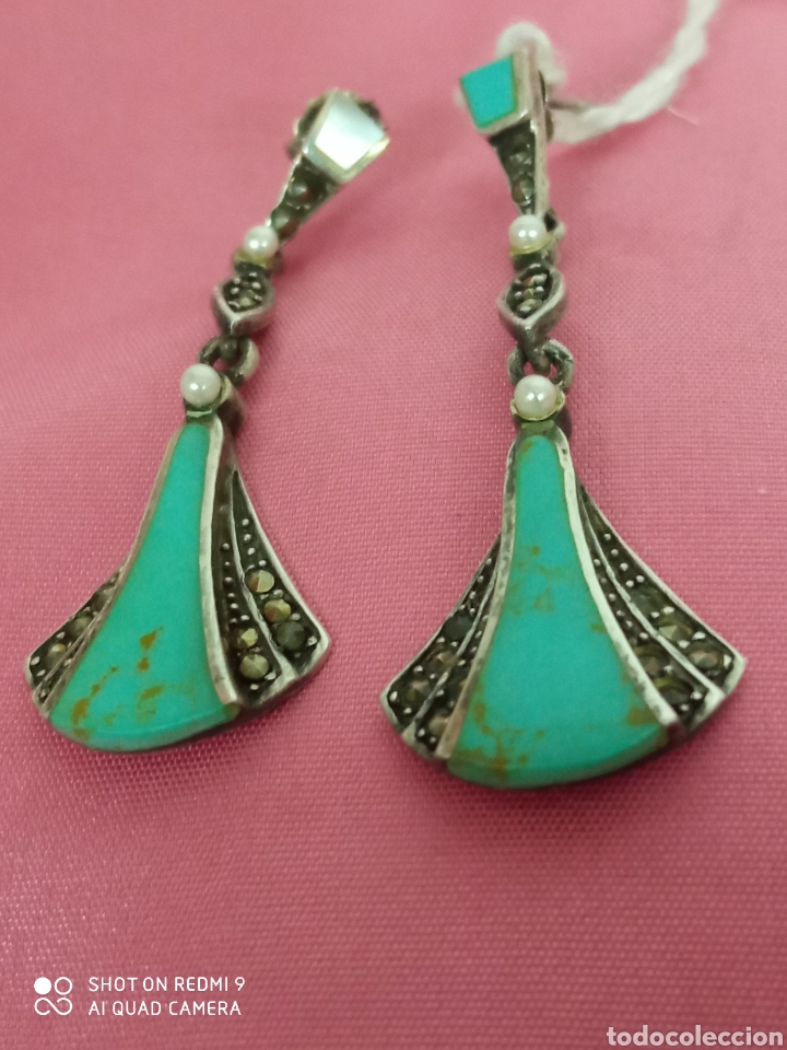 Antig&uuml;edades: Pendientes plata turquesa + - Foto 1