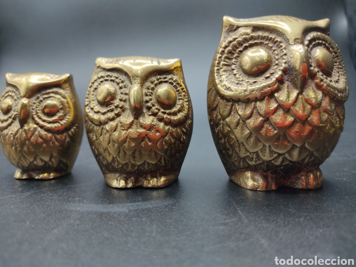 Antiguidades: B&uacute;hos de la suerte en bronce. Con sello handcrafted un korea