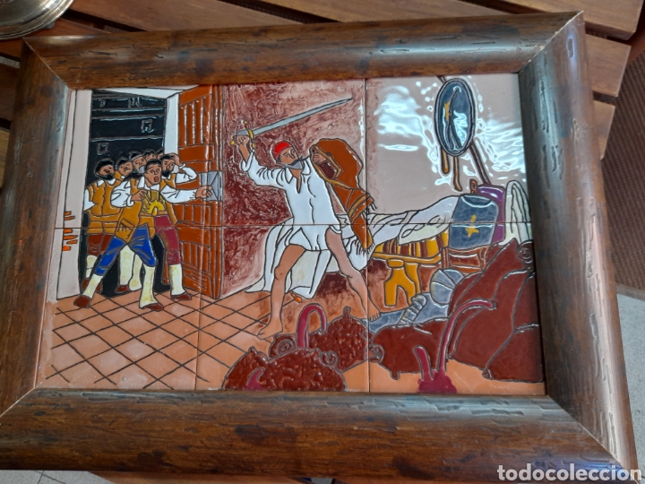Antig&uuml;edades: Magn&iacute;fica escena del Quijote,en cer&aacute;mica esmaltada,Cuerda seca