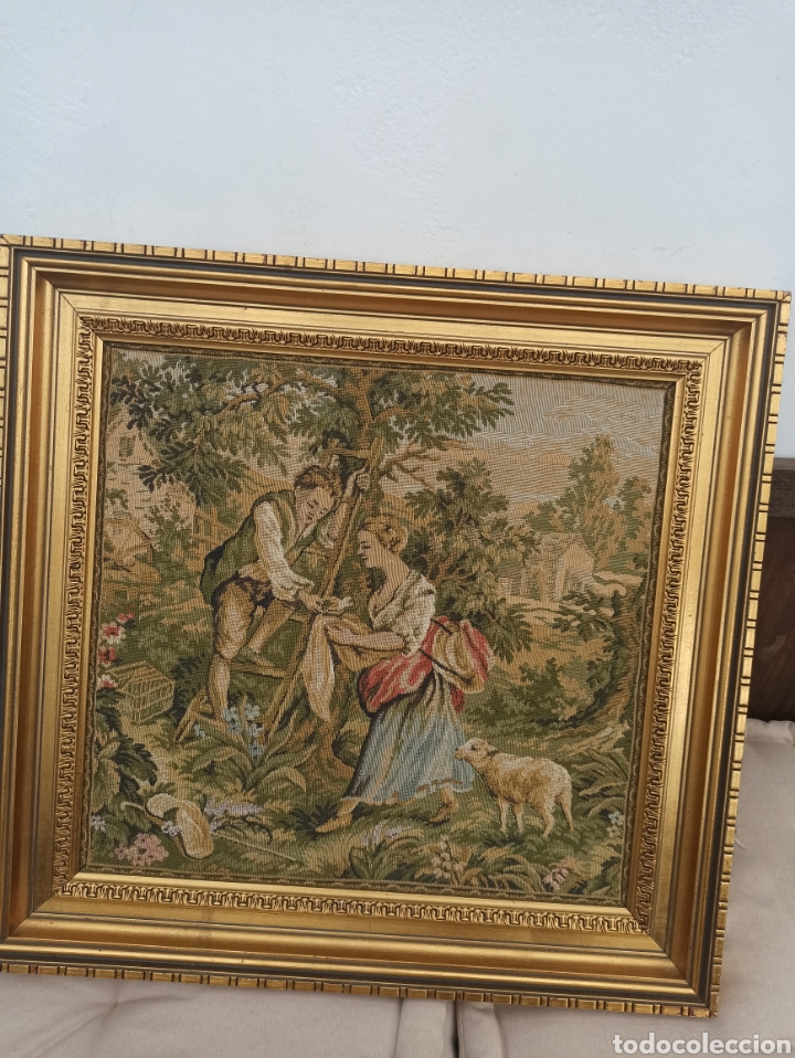 Antiquit&eacute;s: Tapiz Pareja victoriana o pastoral recogiendo fruta&rdquo;