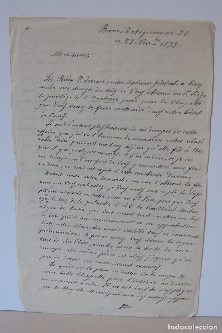 Antiquit&auml;ten: Alphonse M. Mattioli, provincial des Barnabites. CARTA MANUSCRITA. ROMA, 1893. L. FERRARI B. 21 X 14